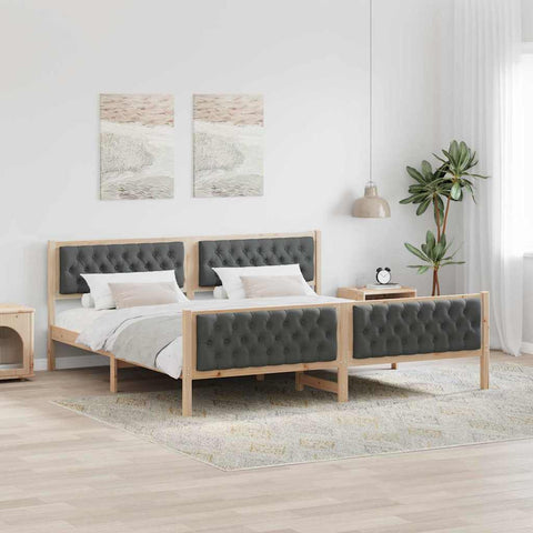 vidaXL Bed Frame with Headboard Dark Grey 200 x 200 cm Solid Pine Wood