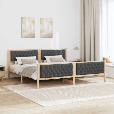 vidaXL Bed Frame with Headboard Dark Grey 200 x 200 cm Solid Pine Wood
