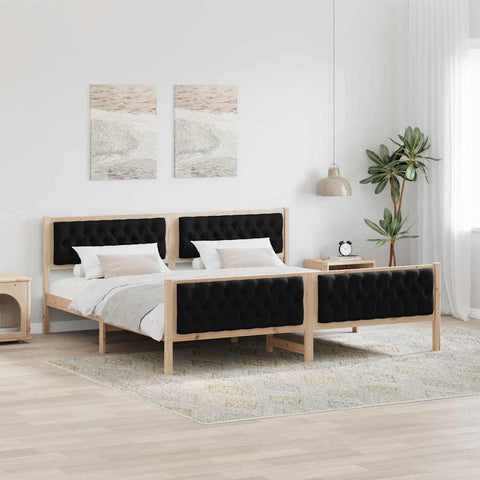 vidaXL Bed Frame with Headboard Black 200 x 200 cm Solid Pine Wood