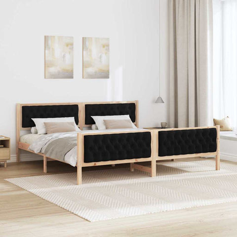 vidaXL Bed Frame with Headboard Black 200 x 200 cm Solid Pine Wood