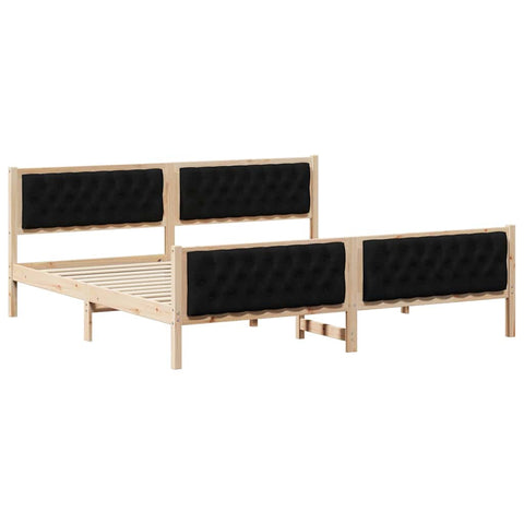 vidaXL Bed Frame with Headboard Black 200 x 200 cm Solid Pine Wood