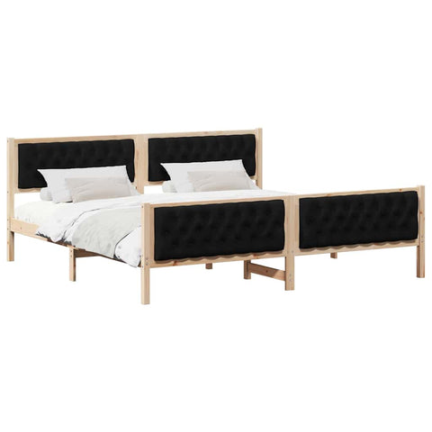vidaXL Bed Frame with Headboard Black 200 x 200 cm Solid Pine Wood