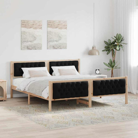vidaXL Bed Frame with Headboard Black 180 x 200 cm Solid Pine Wood