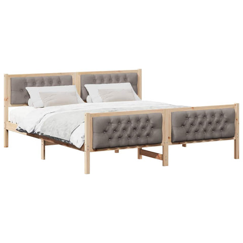 vidaXL Bed Frame with Headboard Taupe 180 x 200 cm Solid Pine Wood