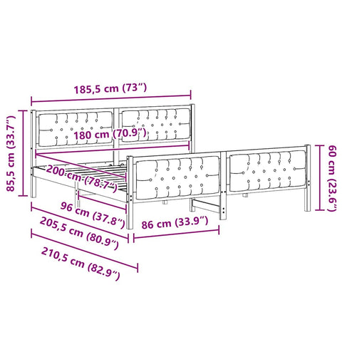 vidaXL Bed Frame with Headboard Taupe 180 x 200 cm Solid Pine Wood