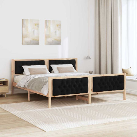 vidaXL Bed Frame with Headboard Black 160 x 200 cm Solid Pine Wood