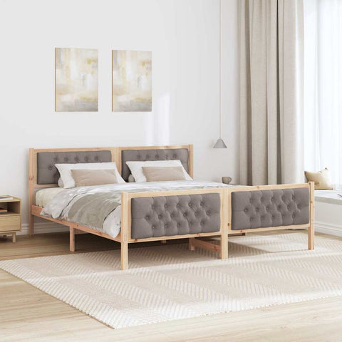 vidaXL Bed Frame with Headboard Taupe 160 x 200 cm Solid Pine Wood