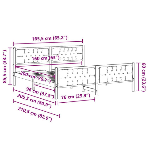 vidaXL Bed Frame with Headboard Taupe 160 x 200 cm Solid Pine Wood