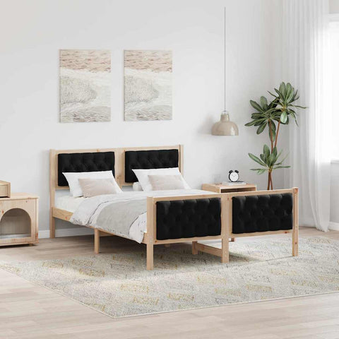 vidaXL Bed Frame with Headboard Black 150 x 200 cm Solid Pine Wood