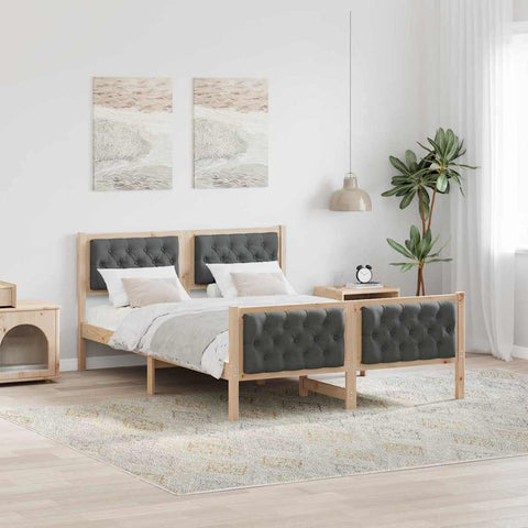 vidaXL Bed Frame with Headboard Dark Grey 140 x 190 cm Solid Pine Wood