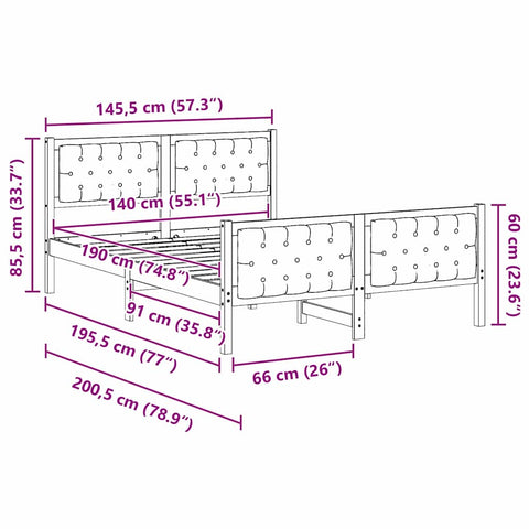 vidaXL Bed Frame with Headboard Dark Grey 140 x 190 cm Solid Pine Wood