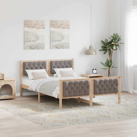 vidaXL Bed Frame with Headboard Taupe 140 x 190 cm Solid Pine Wood