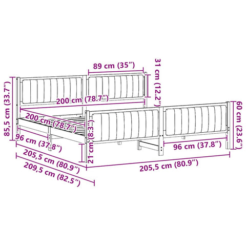 vidaXL Bed frame Brown and dark grey 200 x 200 cm Solid pine wood