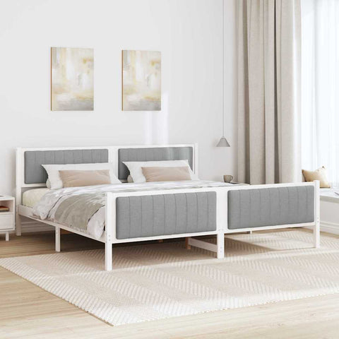vidaXL Bed frame White and light grey 200 x 200 cm Solid pine wood