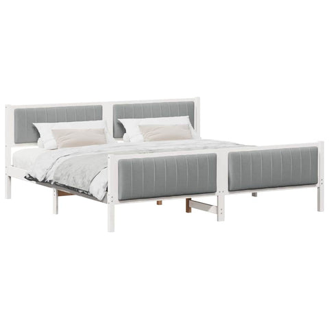 vidaXL Bed frame White and light grey 200 x 200 cm Solid pine wood