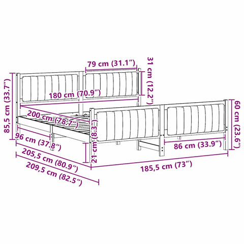 vidaXL Bed frame White and light grey 180 x 200 cm Solid pine wood