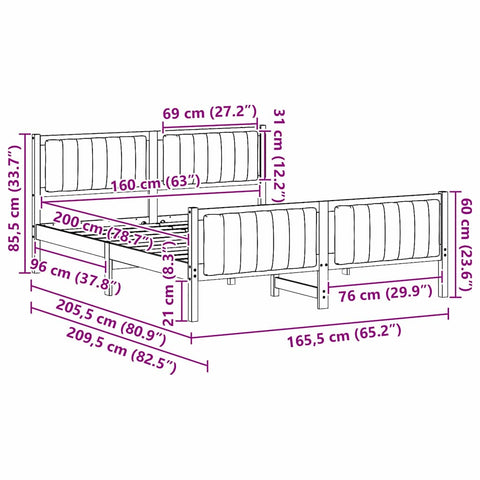 vidaXL Bed frame Brown and taupe 160 x 200 cm Solid pine wood