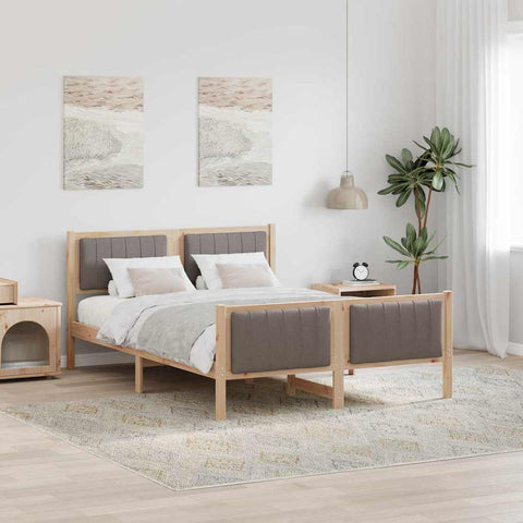 vidaXL Bed frame Brown and taupe 140 x 190 cm Solid pine wood
