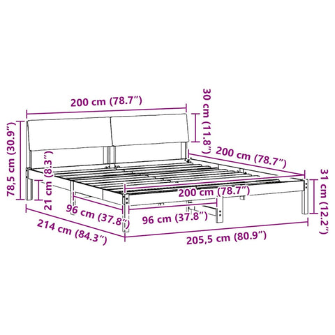 vidaXL Bed frame Brown and black 200 x 200 cm Solid pine wood