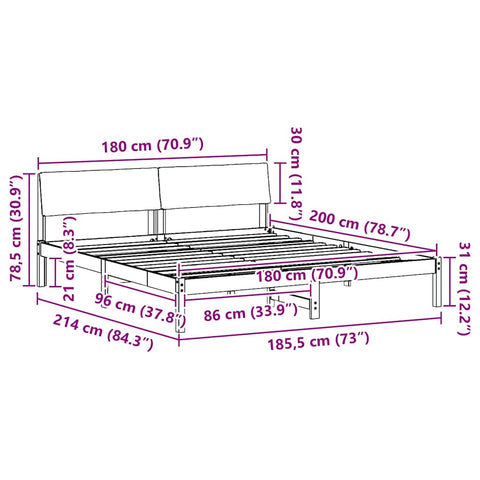 vidaXL Bed frame White and light grey 180 x 200 cm Solid pine wood