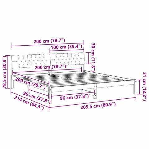 vidaXL Bed frame Brown and black 200 x 200 cm Solid pine wood