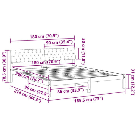 vidaXL Bed frame Brown and dark grey 180 x 200 cm Solid pine wood