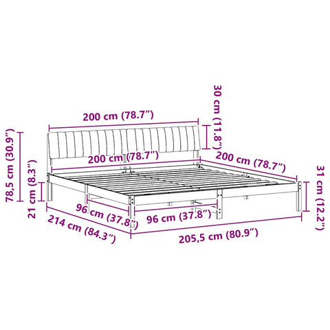 vidaXL Bed frame Brown and light grey 200 x 200 cm Solid pine wood