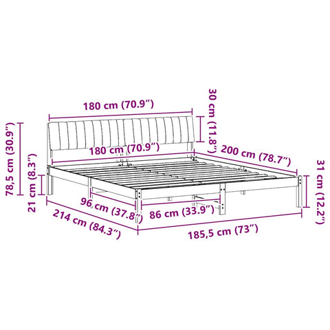 vidaXL Bed frame Brown and black 180 x 200 cm Solid pine wood