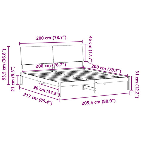 vidaXL Bed frame Brown and taupe 200 x 200 cm Solid pine wood
