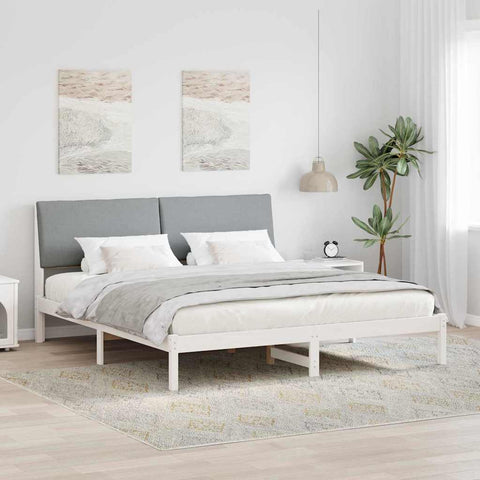 vidaXL Bed frame White and light grey 200 x 200 cm Solid pine wood