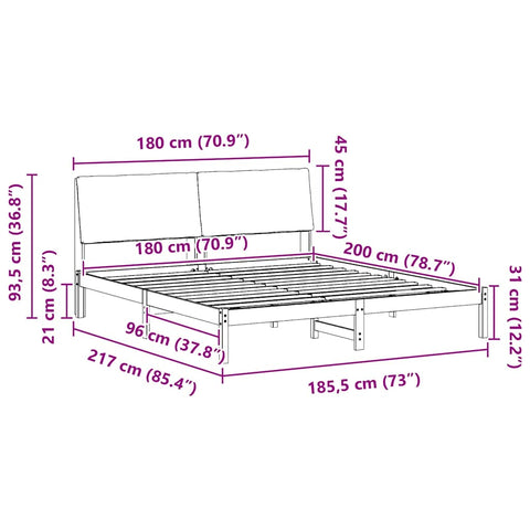 vidaXL Bed frame Brown and taupe 180 x 200 cm Solid pine wood