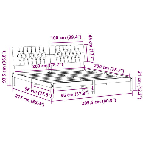 vidaXL Bed Frame with Upholstered Headboard Brown 200 x 200 cm