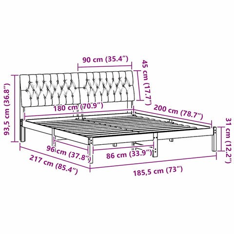 vidaXL Bed Frame with Upholstered Headboard Brown 180 x 200 cm