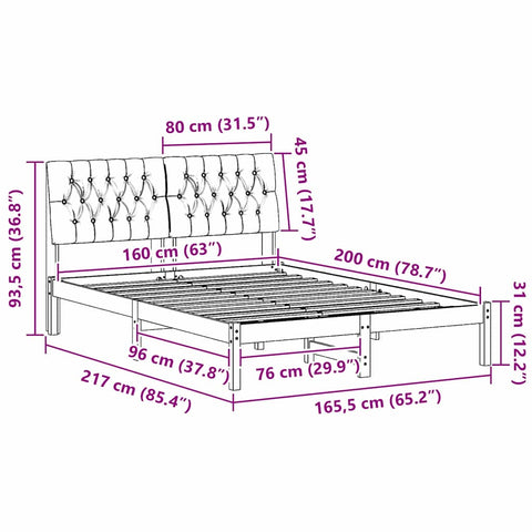 vidaXL Bed Frame with Upholstered Headboard Brown 160 x 200 cm