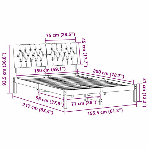 vidaXL Bed Frame with Upholstered Headboard White 150 x 200 cm