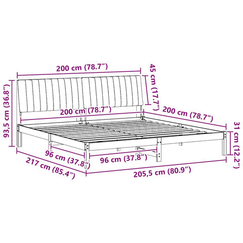 vidaXL Bed Frame with Headboard Brown 200 x 200 cm Solid Pine Wood