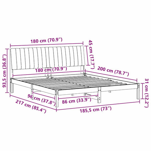 vidaXL Bed Frame Light Grey 180 x 200 cm Solid Pine Wood