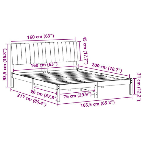 vidaXL Bed Frame with Headboard White 160 x 200 cm Solid Pine Wood