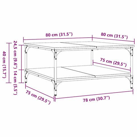 vidaXL Coffee Table Old wood 80 x 80 x 40 cm Engineered wood