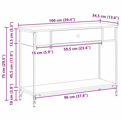 vidaXL Console Table Black oak 100 x 34.5 x 75 cm Engineered wood