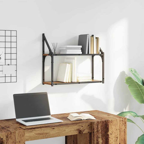 vidaXL Wall Shelf with Shelf Old wood 60 x 21 x 51 cm Engineered wood