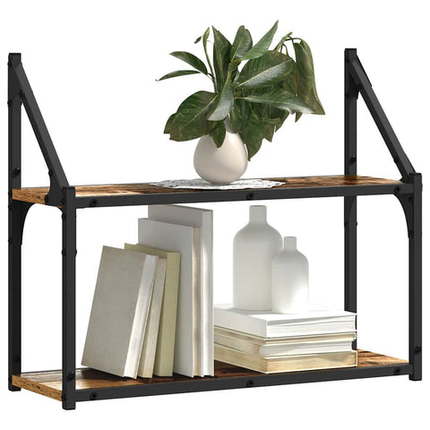 vidaXL Wall Shelf with Shelf Old wood 60 x 21 x 51 cm Engineered wood