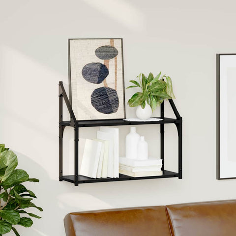 vidaXL Wall Shelf with Shelf Black oak 60 x 21 x 51 cm Engineered wood