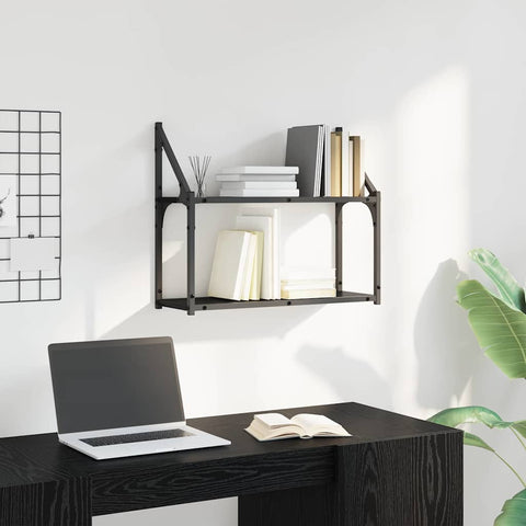 vidaXL Wall Shelf with Shelf Black oak 60 x 21 x 51 cm Engineered wood