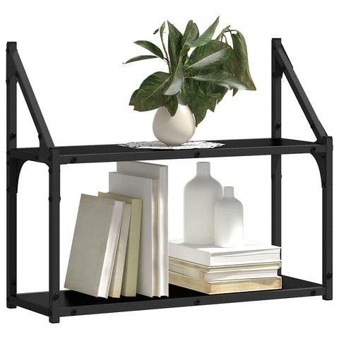 vidaXL Wall Shelf with Shelf Black oak 60 x 21 x 51 cm Engineered wood