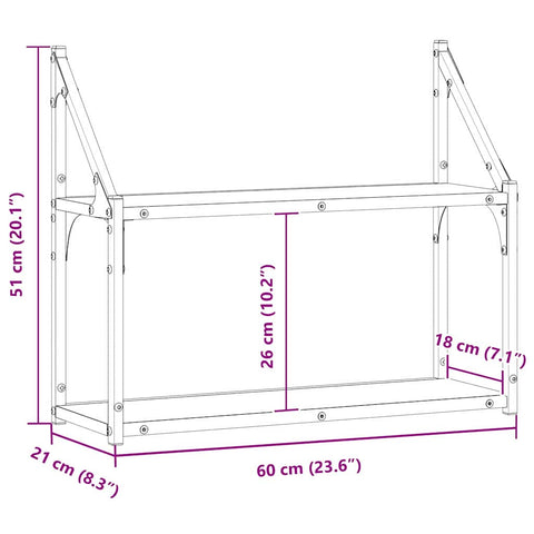 vidaXL Wall Shelf with Shelf Black oak 60 x 21 x 51 cm Engineered wood