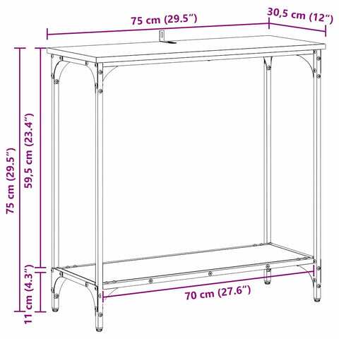 vidaXL Console Table Black oak 75 x 30.5 x 75 cm Engineered wood