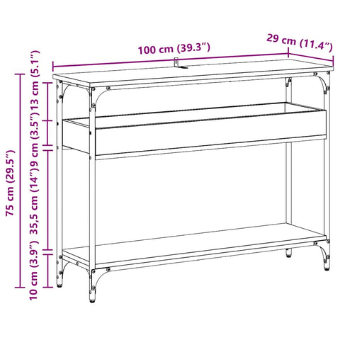 vidaXL Console Table Artisan oak 100 x 29 x 75 cm Engineered wood