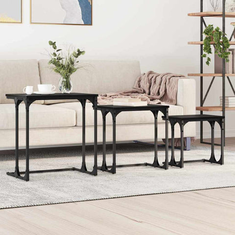 vidaXL Nesting Coffee Table 3 pcs Black oak 50.5 x 35 x 53 cm