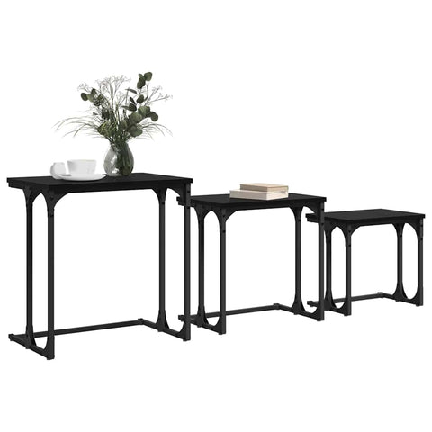 vidaXL Nesting Coffee Table 3 pcs Black oak 50.5 x 35 x 53 cm